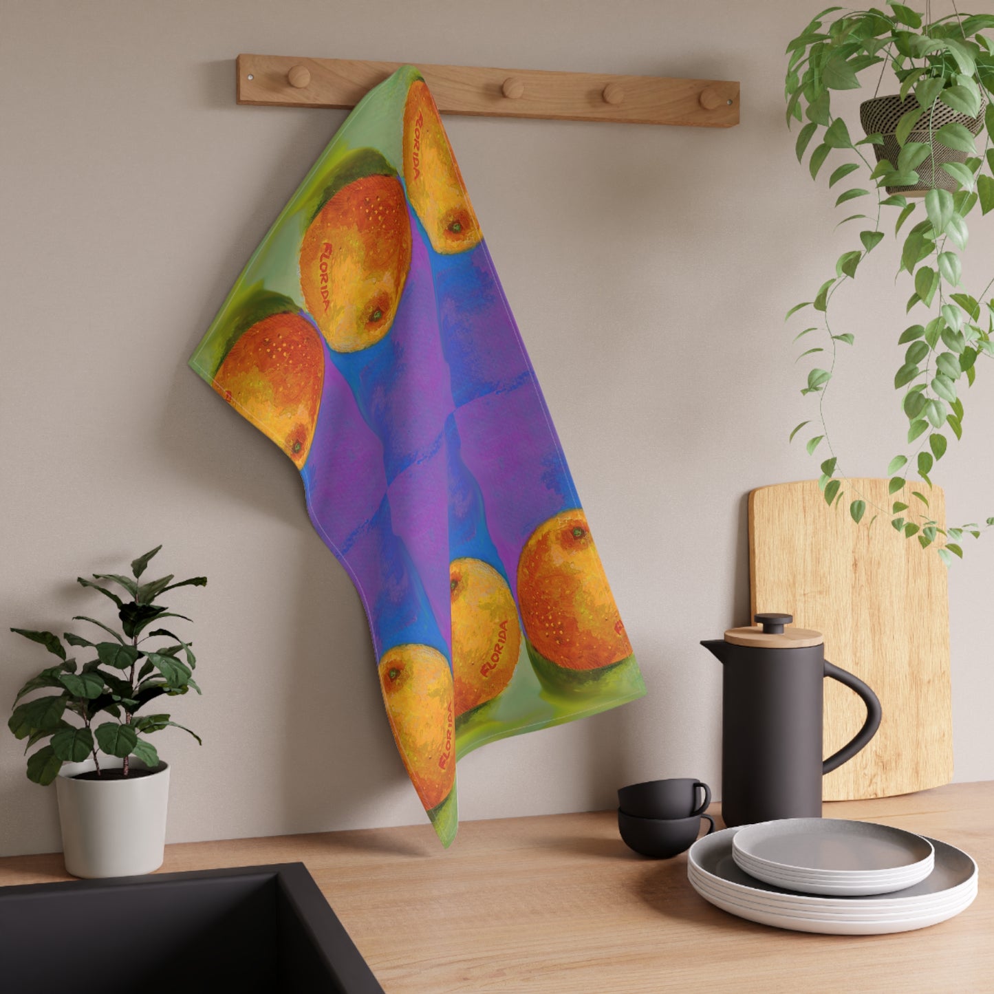 Miriam Rose "Florida Orange" Cotton Twill Kitchen Towel