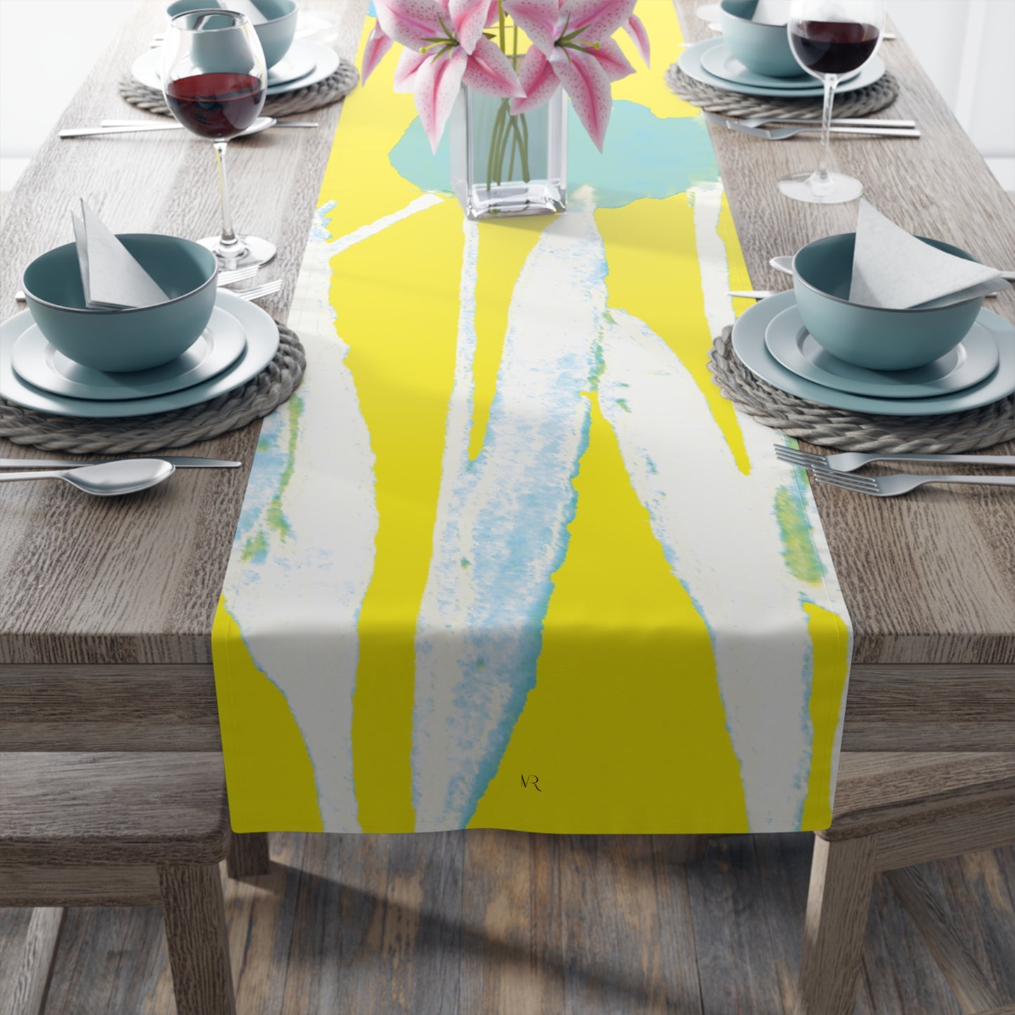 Miriam Rose "Turquoise Tulips" Table Runner