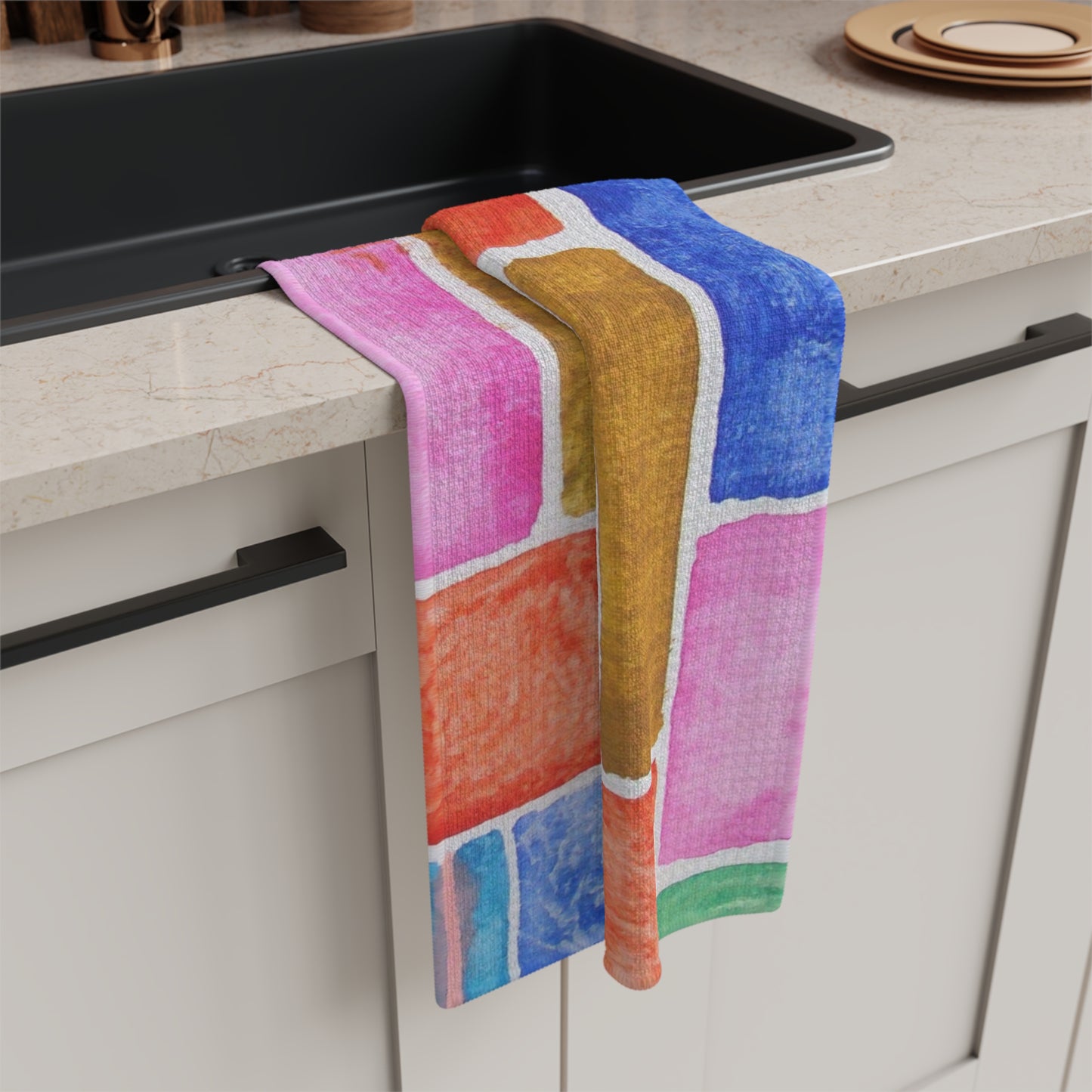 Miriam Rose "Mosaic" Waffle Weave Kitchen Towel