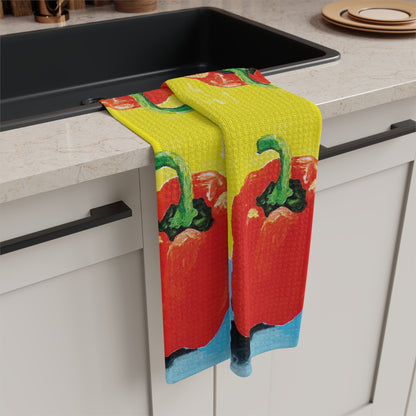 Miriam Rose "Red Pepper" Waffle Weave Kitchen Towel