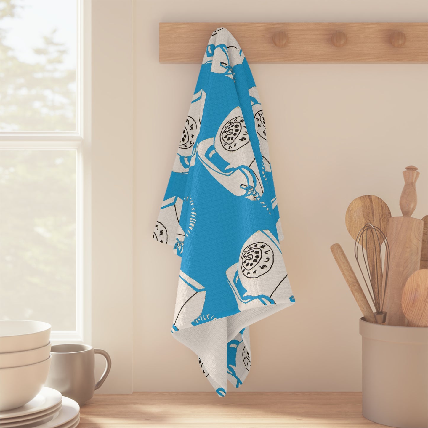 Miriam Rose "Dial Up Nostalgia" Waffle Weave Kitchen Towel