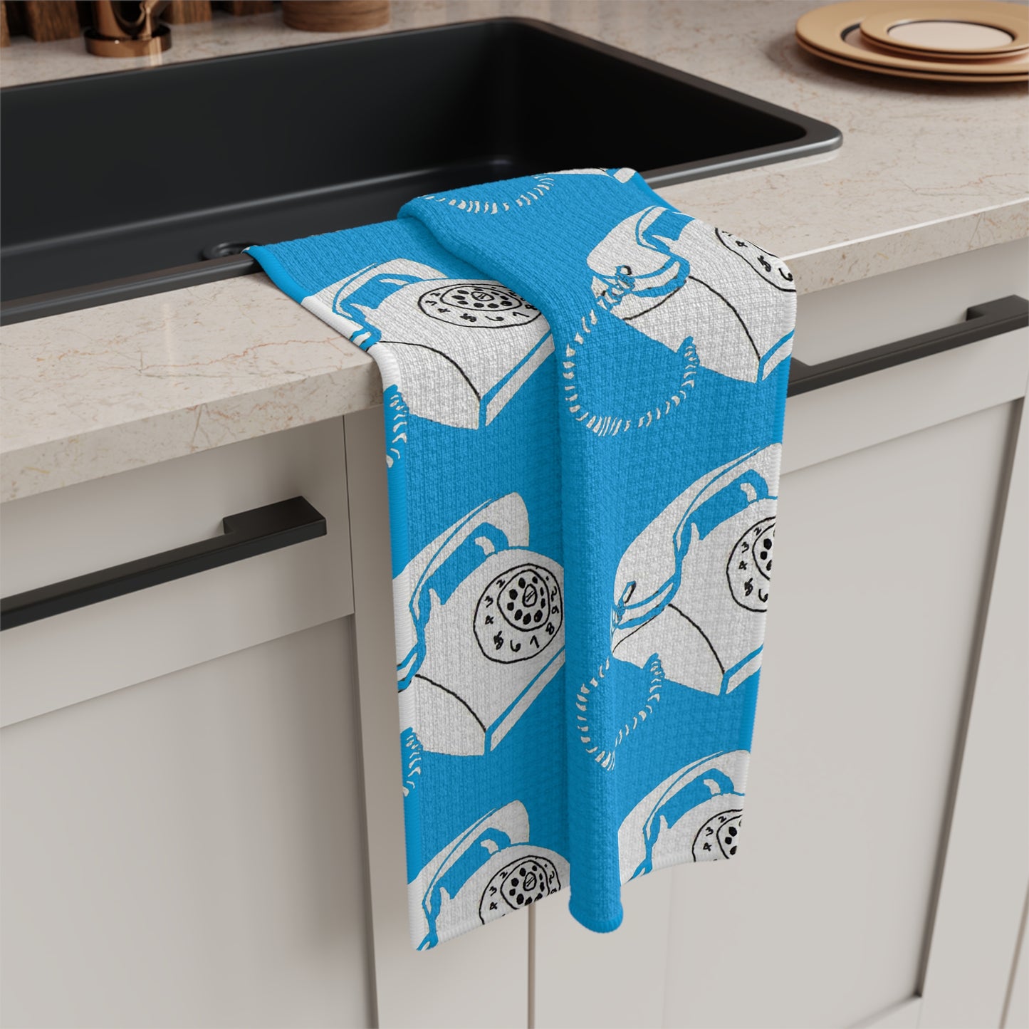 Miriam Rose "Dial Up Nostalgia" Waffle Weave Kitchen Towel