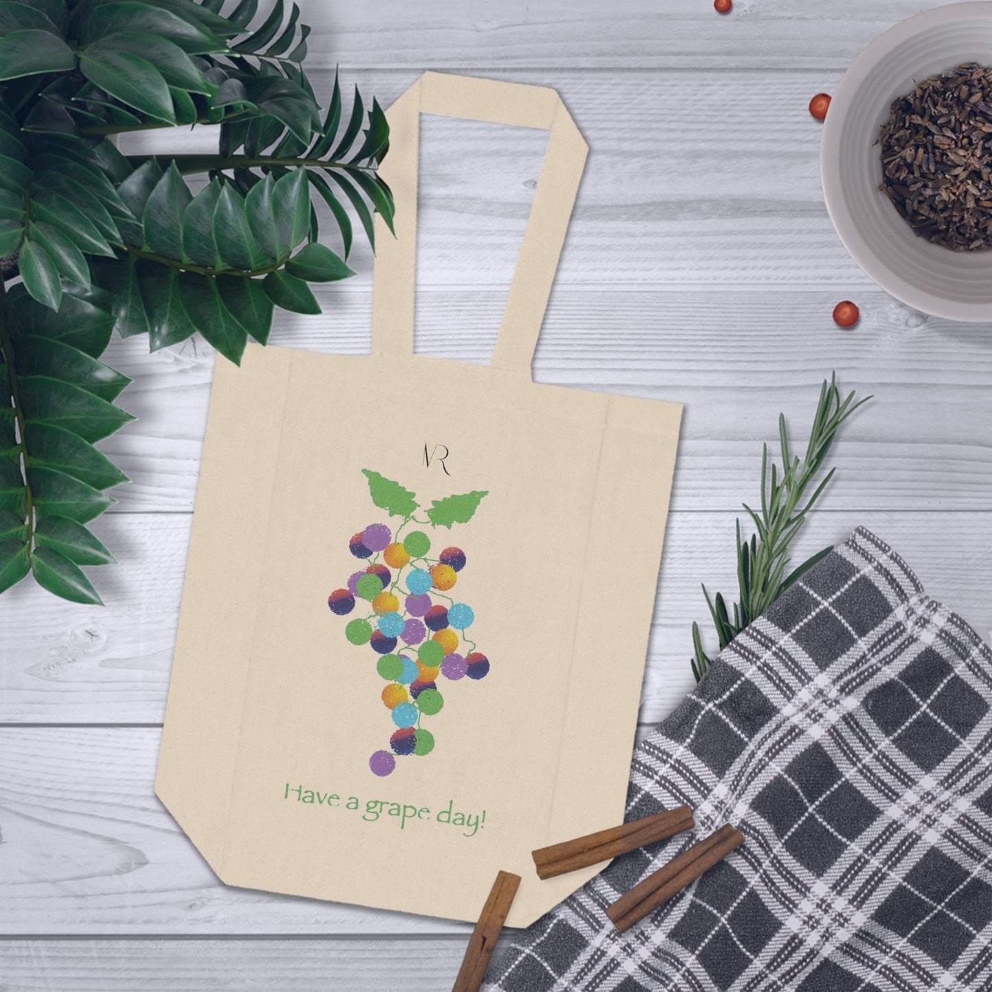 Miriam Rose "Have A Grape Day" Canvas Double Wine Tote Bag