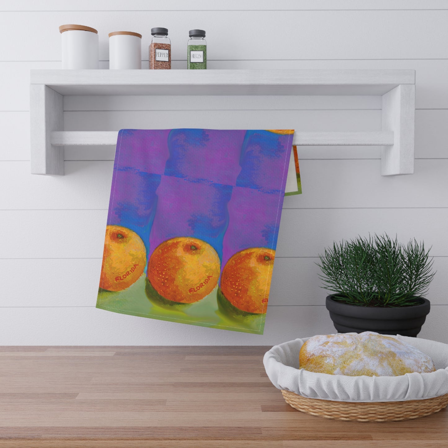 Miriam Rose "Florida Orange" Cotton Twill Kitchen Towel