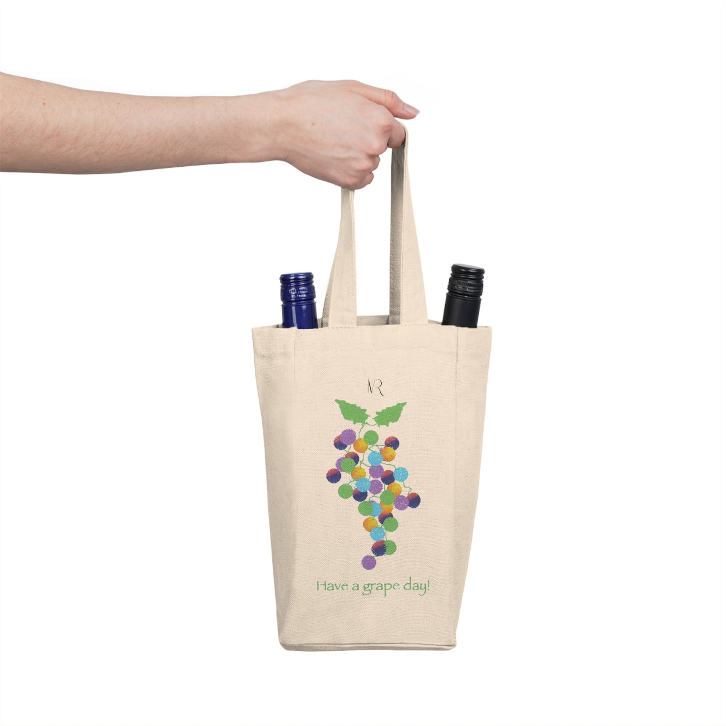 Miriam Rose "Have A Grape Day" Canvas Double Wine Tote Bag