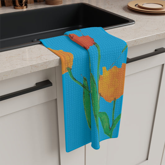 Miriam Rose "Amber Tulips" Waffle Weave Kitchen Towel