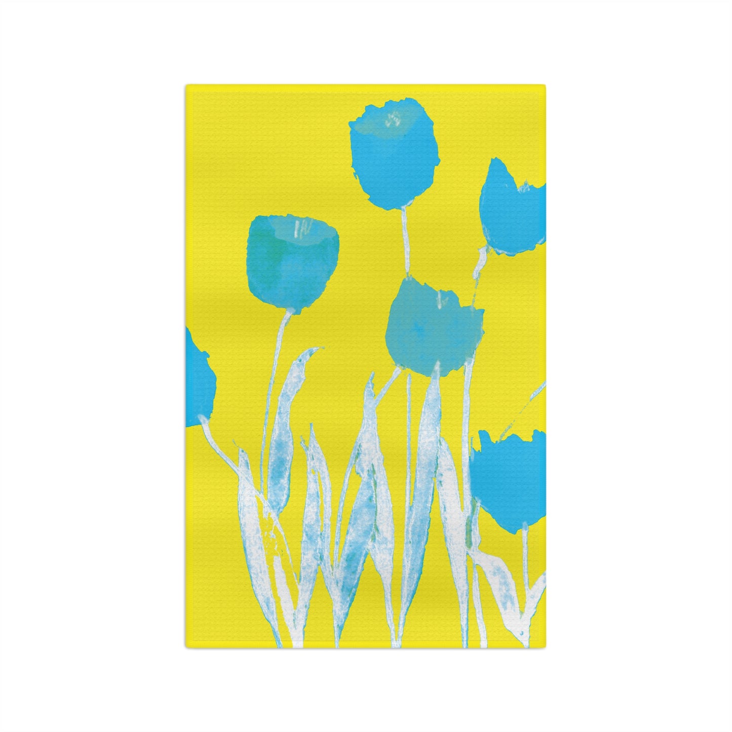 Miriam Rose "Turquoise Tulips" Waffle Weave Kitchen Towel